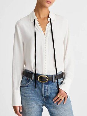 Madewell Necktie Staked Covered Button Up Top White Size XL NWT